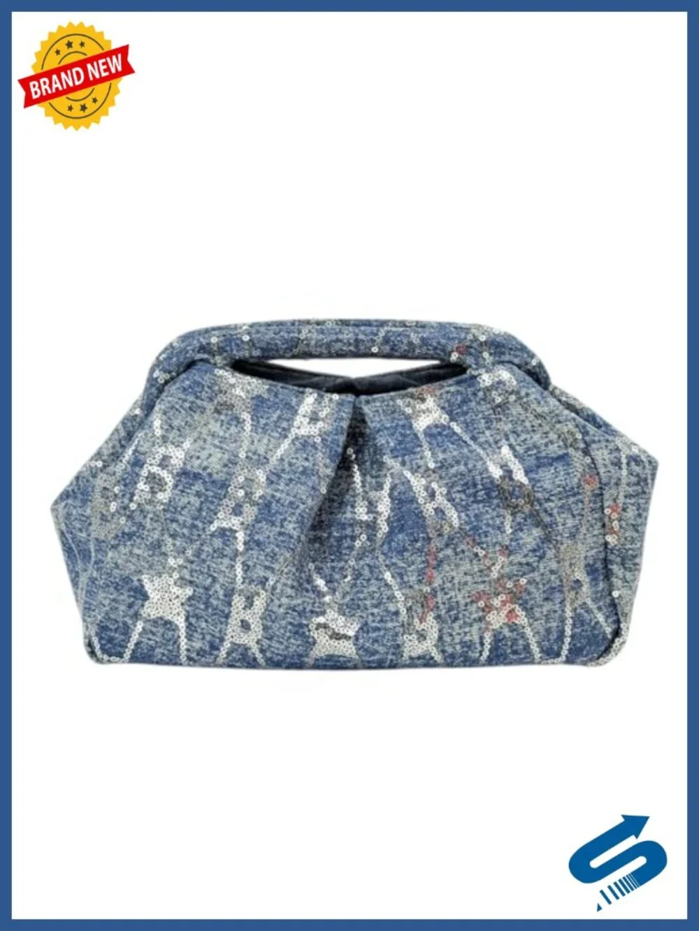 Women's Sequin Denim Cloud Clutch Bag with Top Handle, Evening Bag